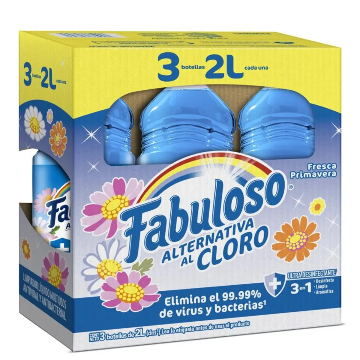 FABULOSO - Fabuloso Alternativa al Cloro Desinfectante Líquido Fresca Primavera 3 Unidades / 2 L