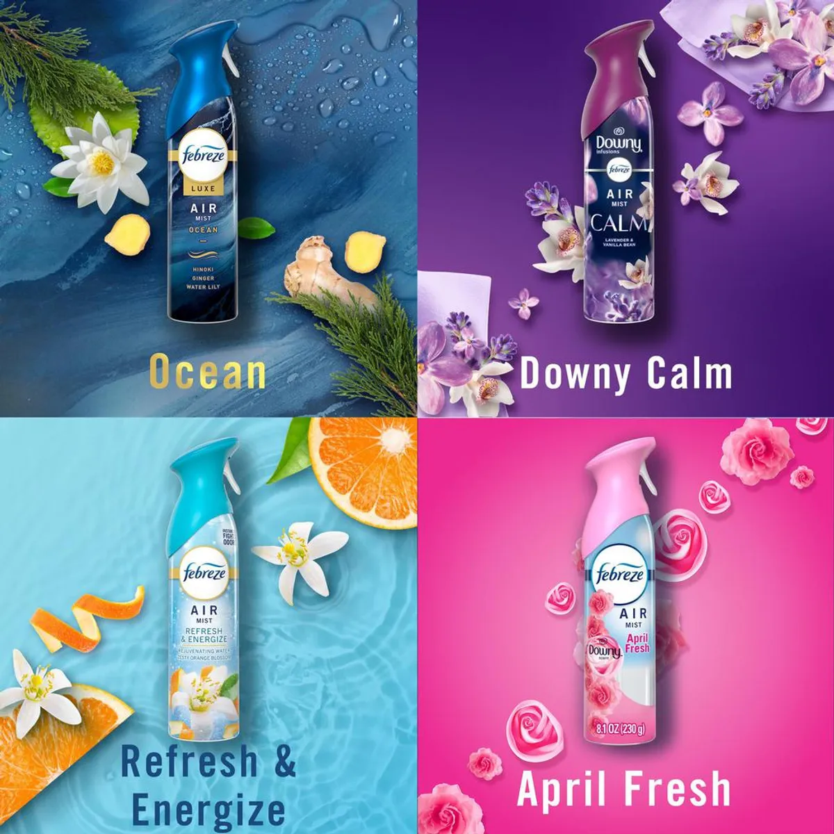 FEBREZE - Febreze Ambientador en Aerosol Fragancias Surtidas 4 Unidades 230 g / 8.1 oz