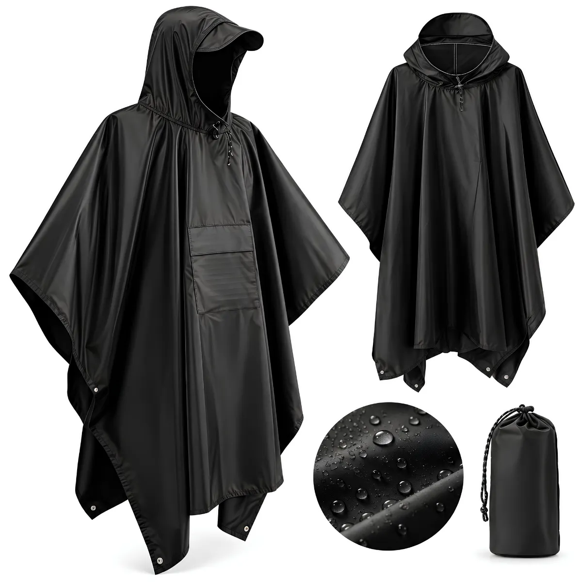 AMERICAN GENERICS - Capa De Lluvia Impermeable Con Capucha Para Adulto Color Negro