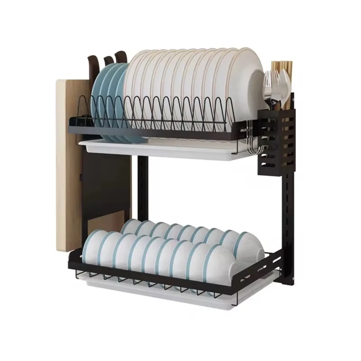 GENERICO - Secador Vajilla Cocina Organizador Metalico Doble Piso Negro