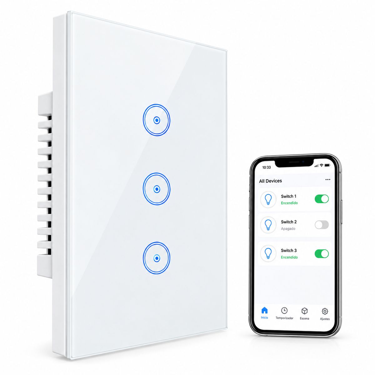 SWISSHOME - Interruptor Triple Wifi Inteligente Alexa Google Home Wifi