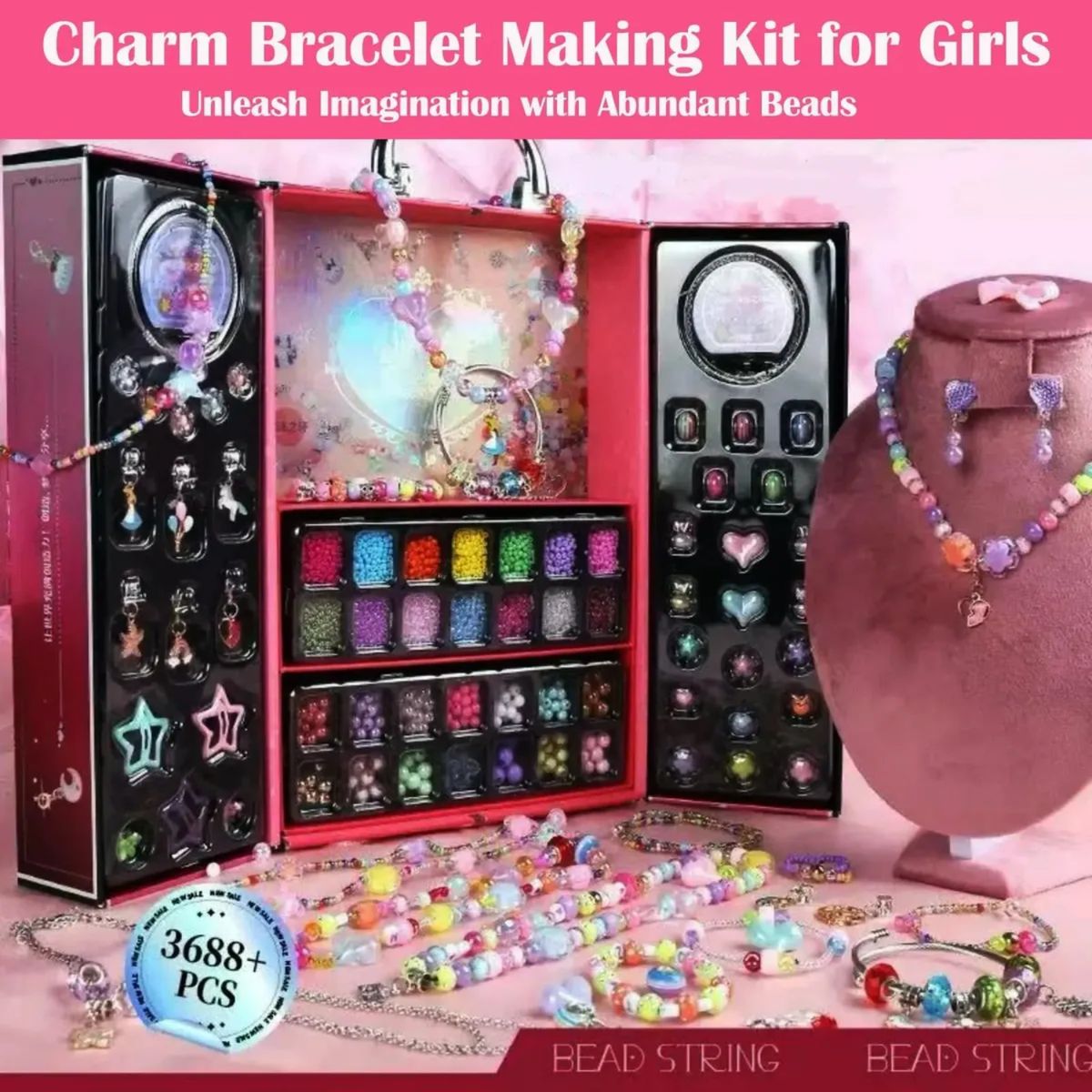 TECNOHOGAR JS - Kit Bisutería Niñas Pulseras Collares Joyas Cuentas 388 Pcs