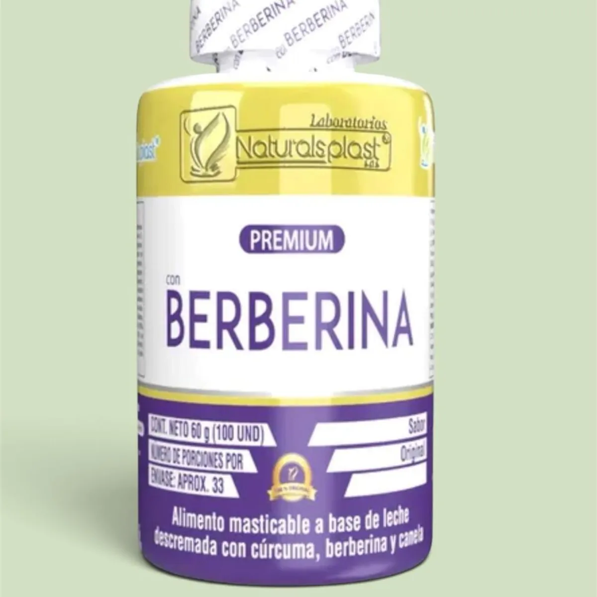NATURAL PLUS - Berberina Capsulas Masticables  Pura Premium Berberine  Invima  100cap  Lab Natural Plast