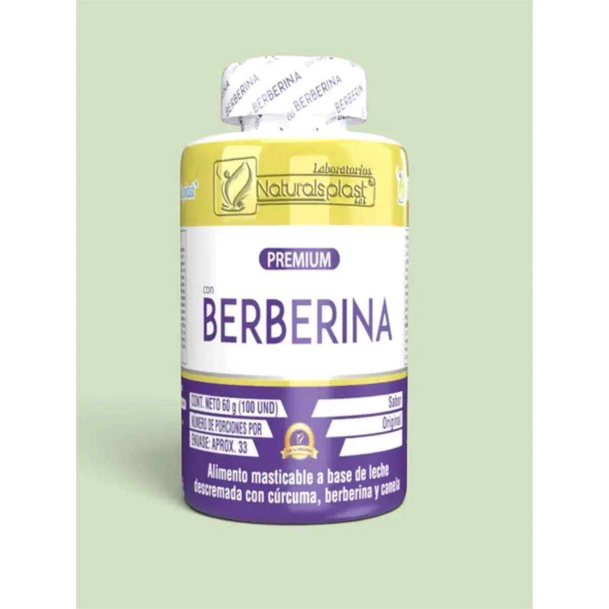 NATURAL PLUS - Berberina Capsulas Masticables  Pura Premium Berberine  Invima  100cap  Lab Natural Plast