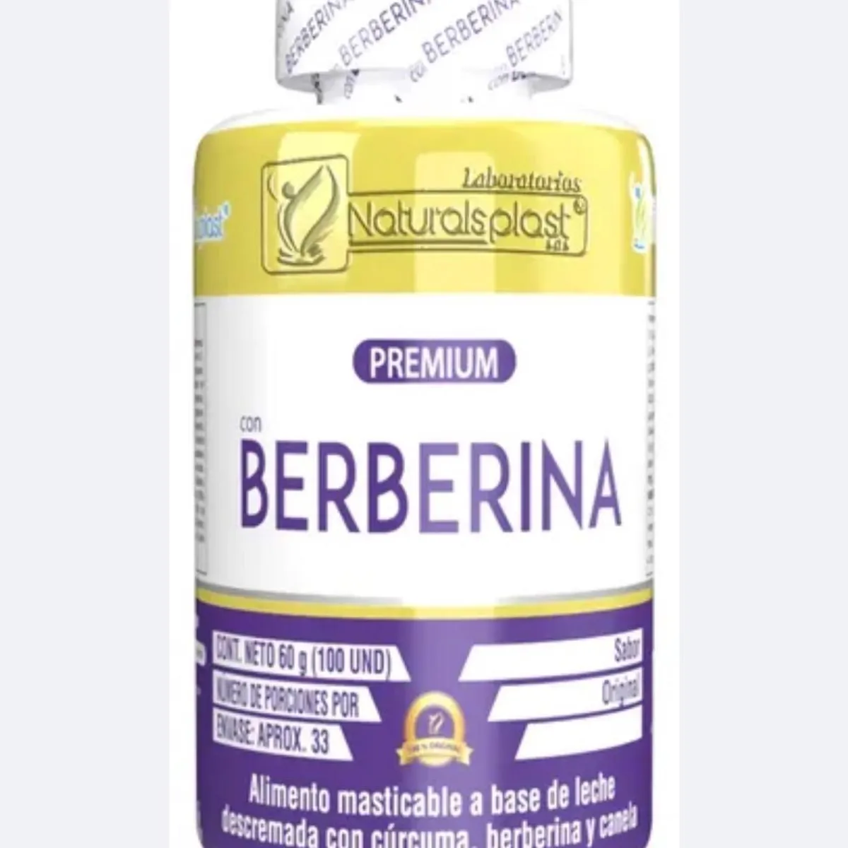 NATURAL PLUS - Berberina Capsulas Masticables  Pura Premium Berberine  Invima  100cap  Lab Natural Plast