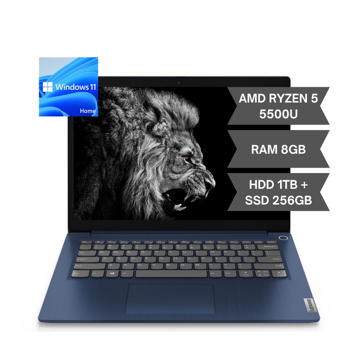 Lenovo - PORTATIL LENOVO IDEAPAD 3 / AMD RYZEN 5 5500U / RAM 8GB / HDD 1TB / SSD 256GB / WIN 11 HOME / 14"