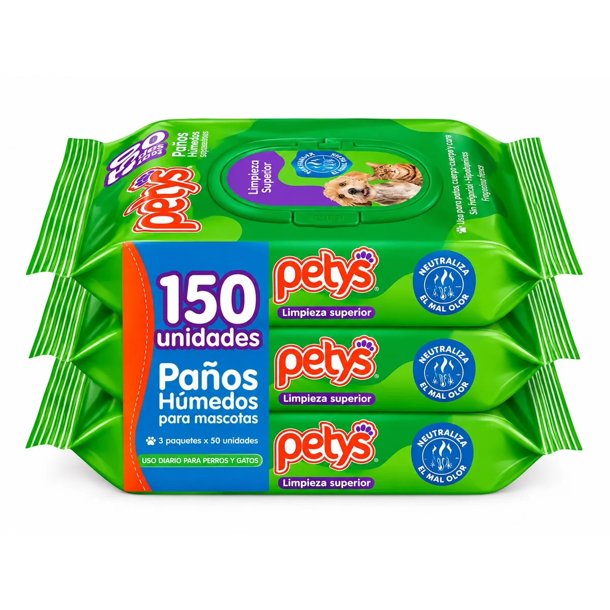 PETYS - Paños Húmedos Petys para Perros y Gatos – 150 Unidades