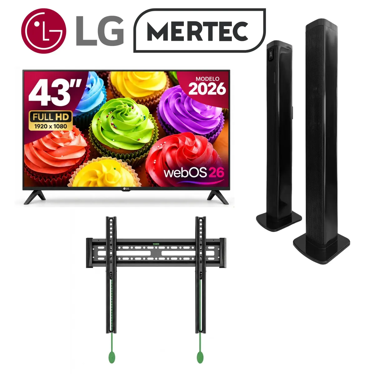 LG - Combo Televisor LG 43” Full HD Smart TV+Barra de Sonido Mertec Bluetooth 2en1+Soporte de Pared Fijo