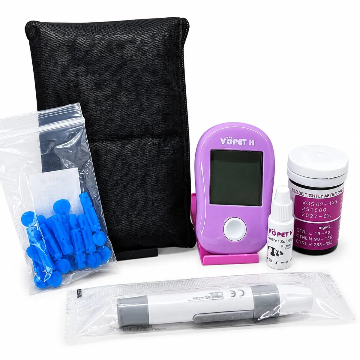 DATASAVE - Kit Glucometro Veterinario Vqpet H 60 Pruebas Violeta