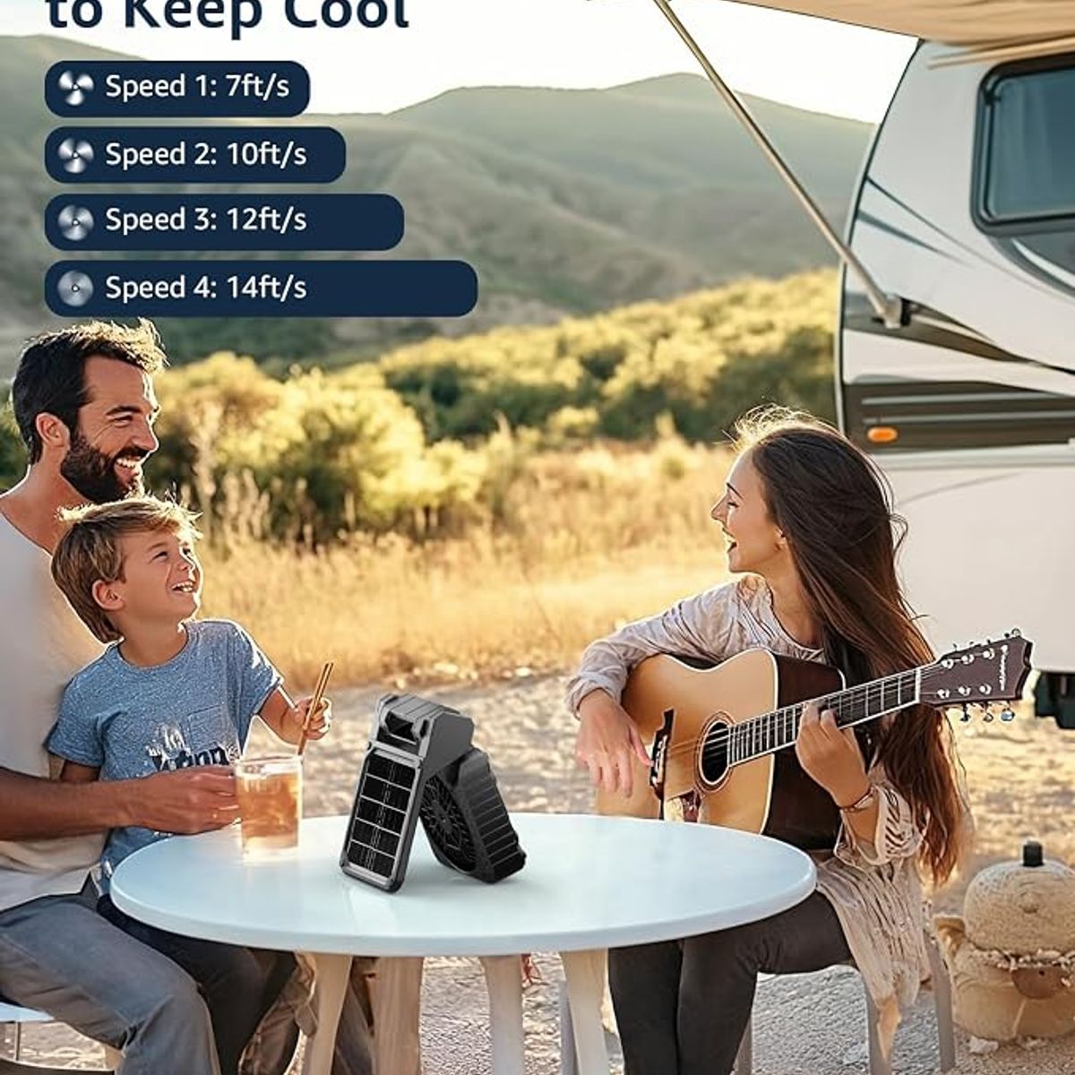 AMERICAN GENERICS - Ventilador Portátil Solar USB-C 5400mAh con Luz LED