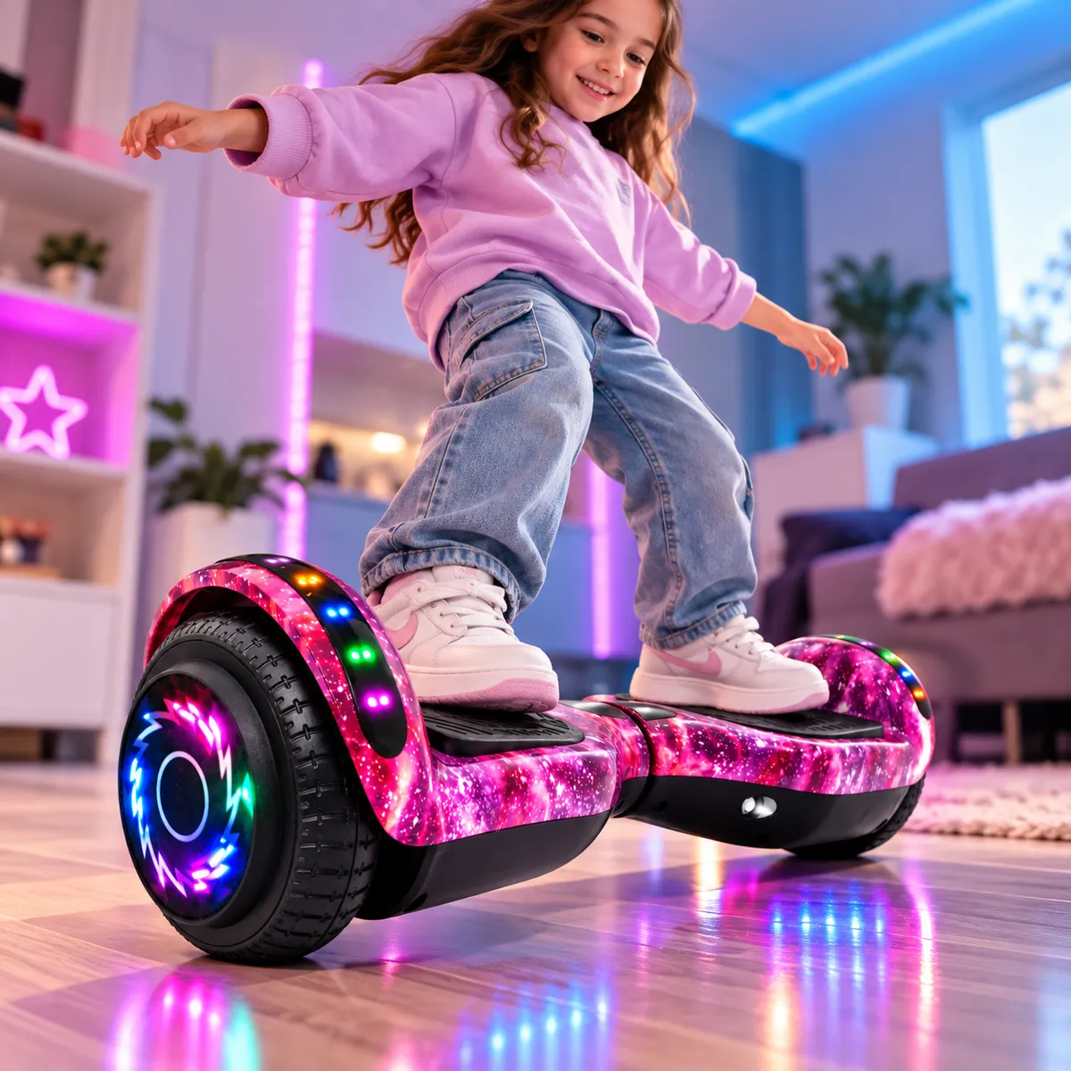 SWISSHOME - Malumeta Patineta Eléctrica Hoverstar 10 Pulgadas Bluetooth Luces LED