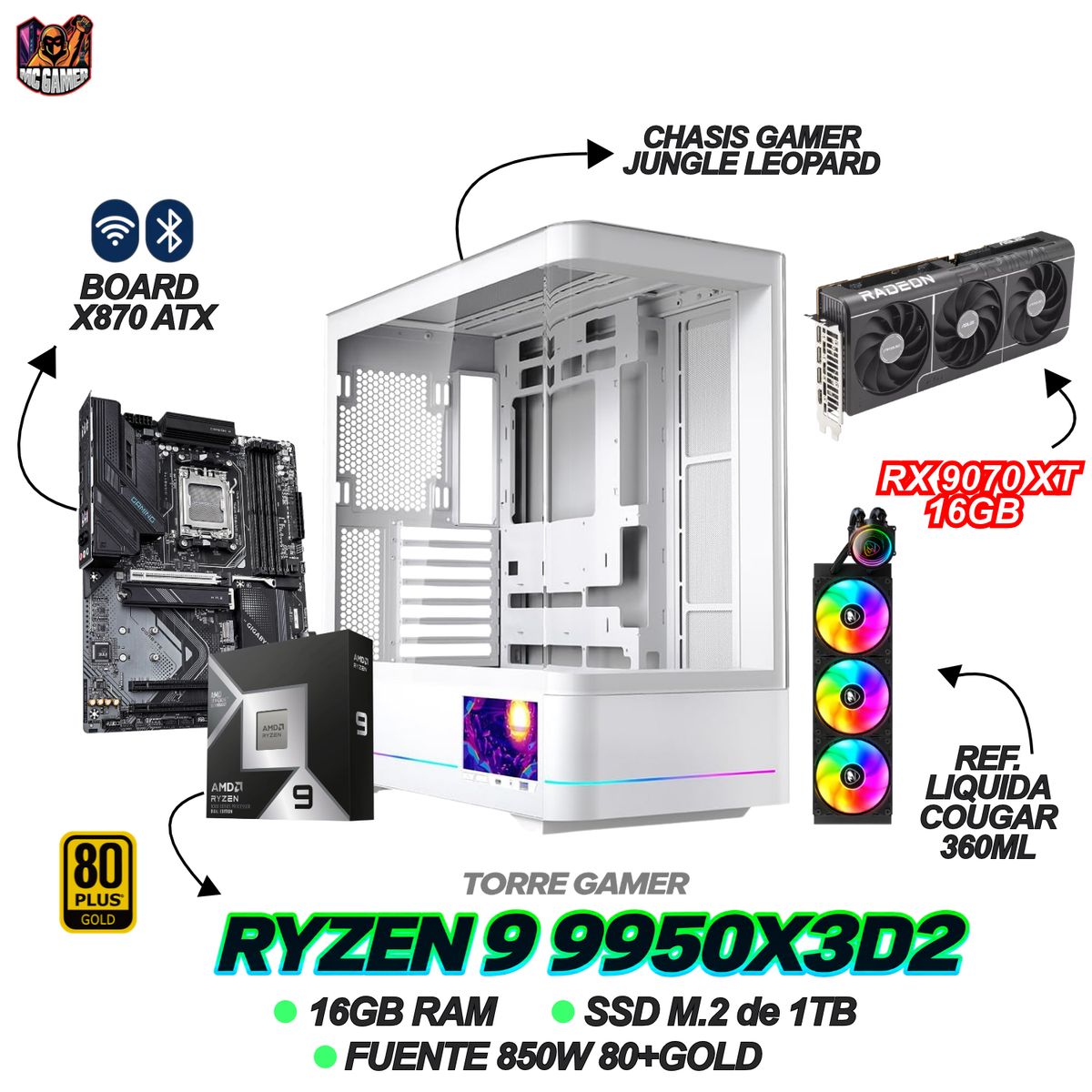 AMD - PC GAMER RYZEN 9 9950X3D2 - RX 9070 XT 16GB - 16GB DDR5 -  SSD 1TB - X870 - RL 360mm - 850W Gold