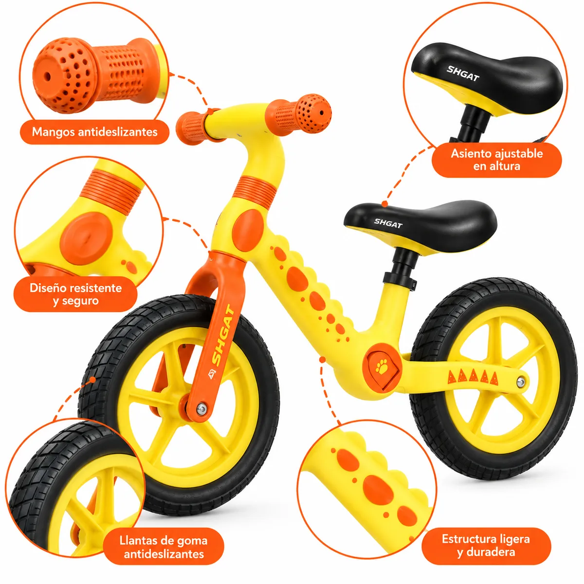 AMERICAN GENERICS - Bicicleta Sin Pedales Mcktoys Dino para Niños de 2 a 4 Años