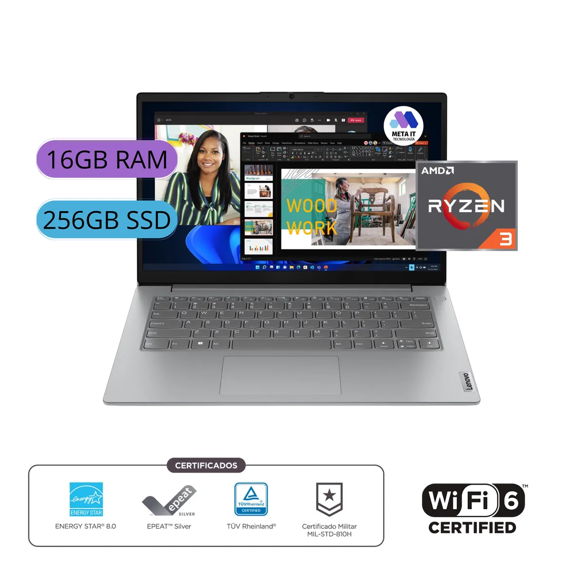 Lenovo - Portatil Lenovo AMD RYZEN 3 7320U  16GB RAM  256GB  SSD  14" FHD
