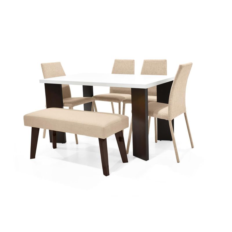 MICA - Juego de Comedor Moderno para 6 Personas (Comedor + 4 Sillas + Banca) Mica