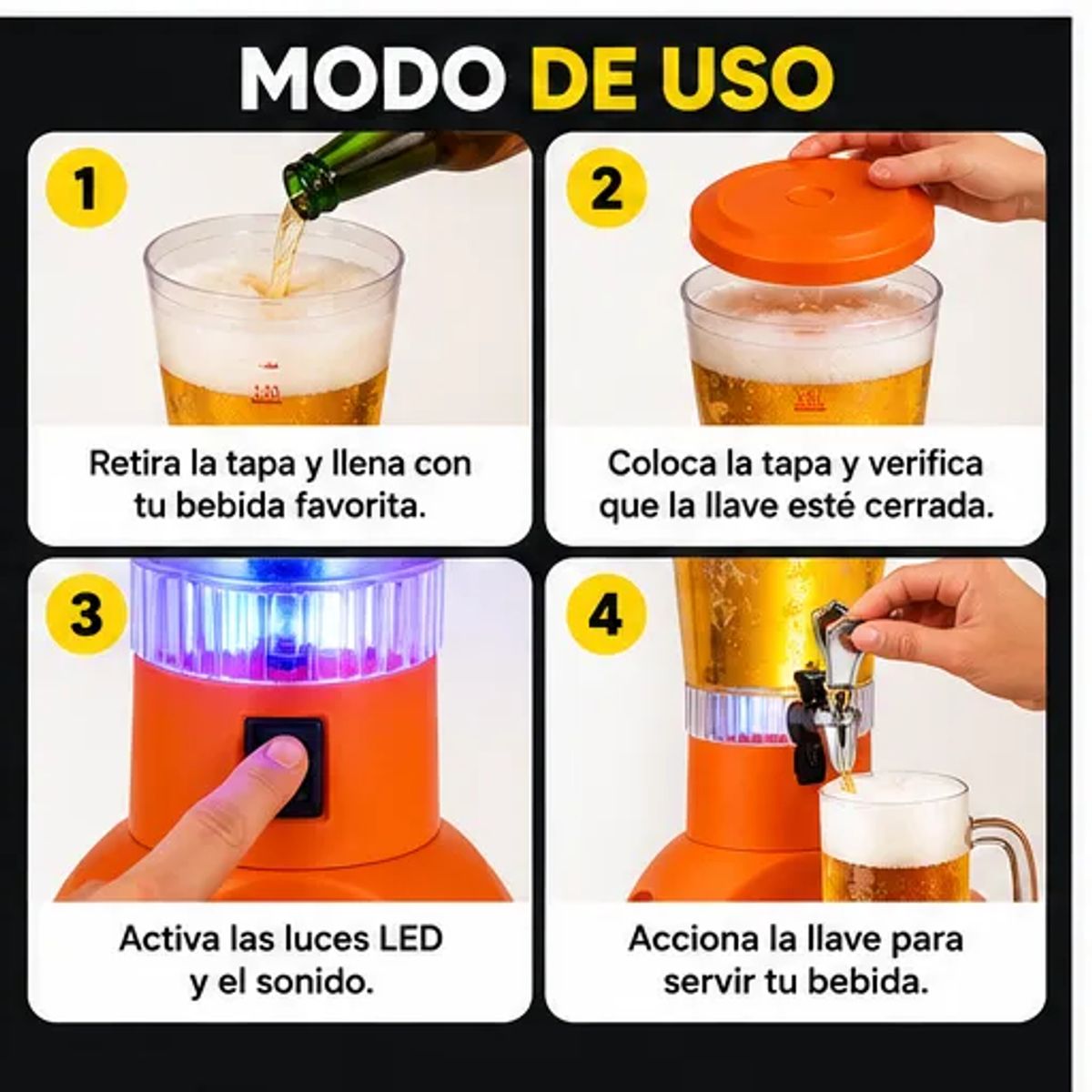 GENERICO - Dispensador Cerveza Jirafa Bebidas 3,5 Litros Led Sonido