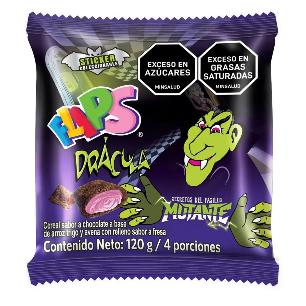 FLIPS - Flips Drácula Cereal Sabor Chocolate Relleno Fresa 120g