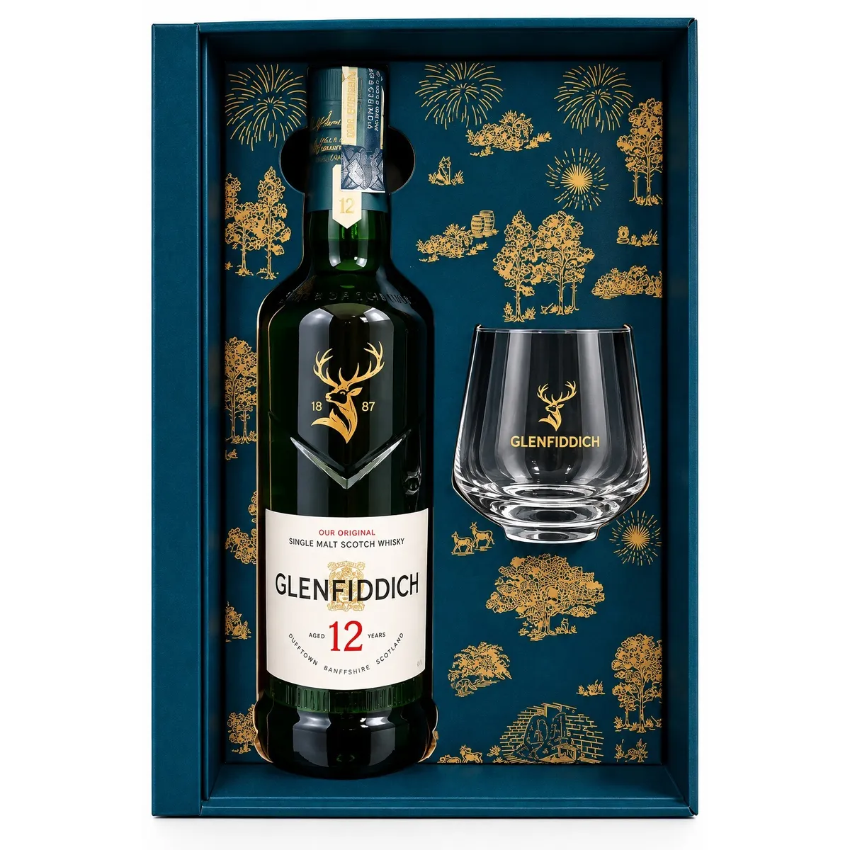 GLENFIDDICH - WHISKY SINGLE MALT GLENFIDDICH FESTIVE 12 AÑOS 700 ML MAS VASO