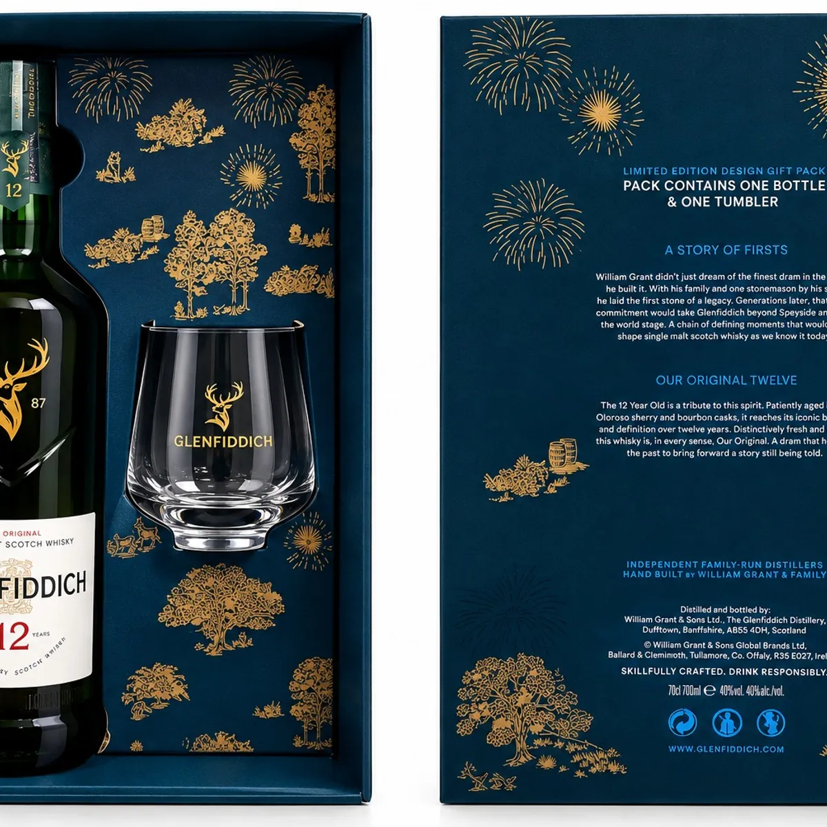GLENFIDDICH - WHISKY SINGLE MALT GLENFIDDICH FESTIVE 12 AÑOS 700 ML MAS VASO