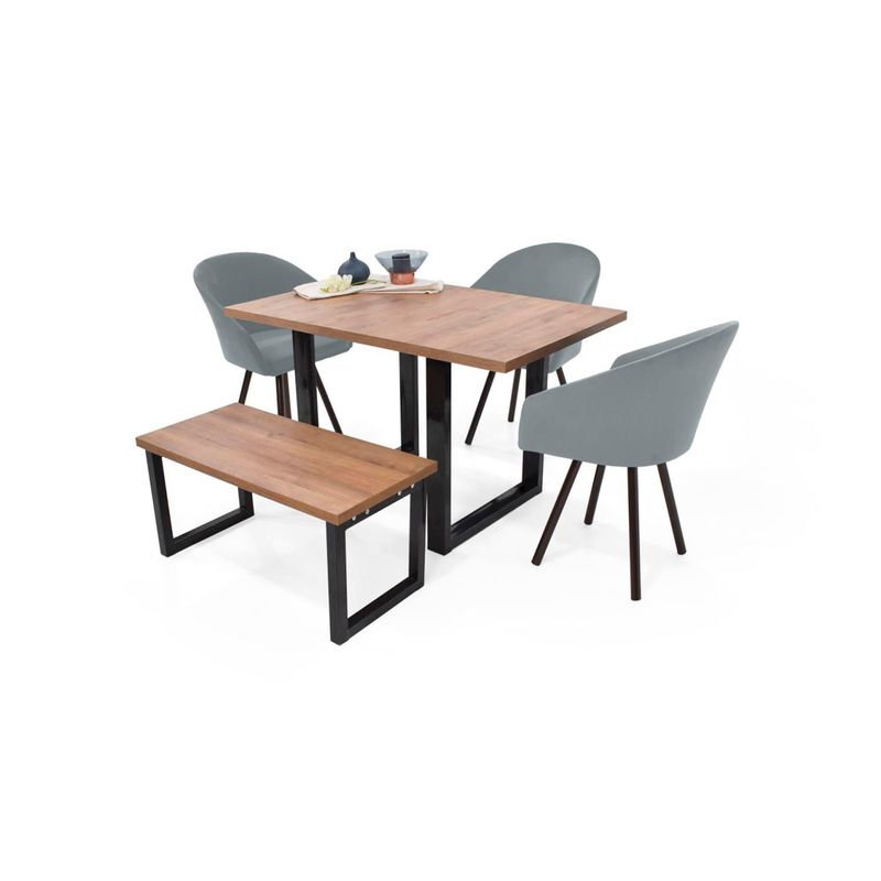 MICA - Juego de Comedor Moderno para 4 Personas (Comedor + 3 Sillas + Banco) Mica