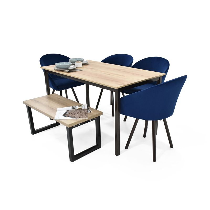 MICA - Juego de Comedor Moderno para 6 Personas (Comedor + 4 Sillas + Banca) Mica