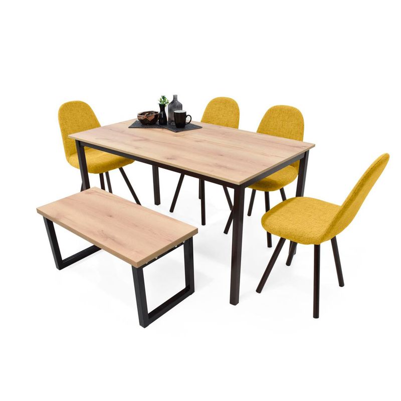 MICA - Juego de Comedor Moderno para 6 Personas (Comedor + 4 Sillas + Banca) Mica
