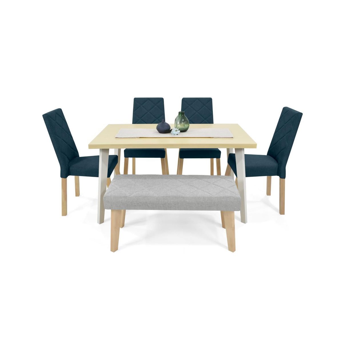 MICA - Juego de Comedor Moderno para 6 Personas Amarillo (Comedor + 4 Sillas + Banca) Mica