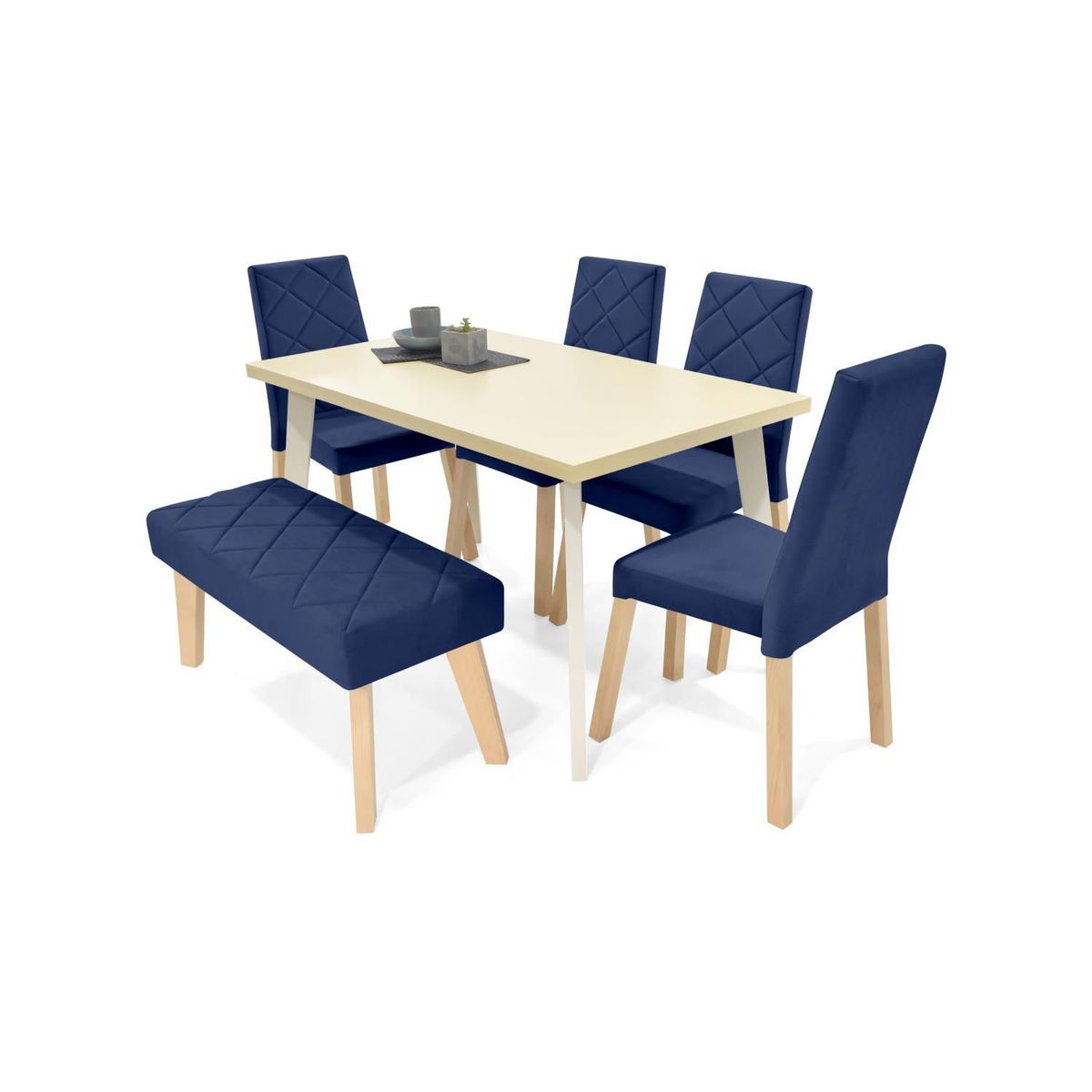 MICA - Juego de Comedor Moderno para 6 Personas Azul (Comedor + 4 Sillas + Banca) Mica