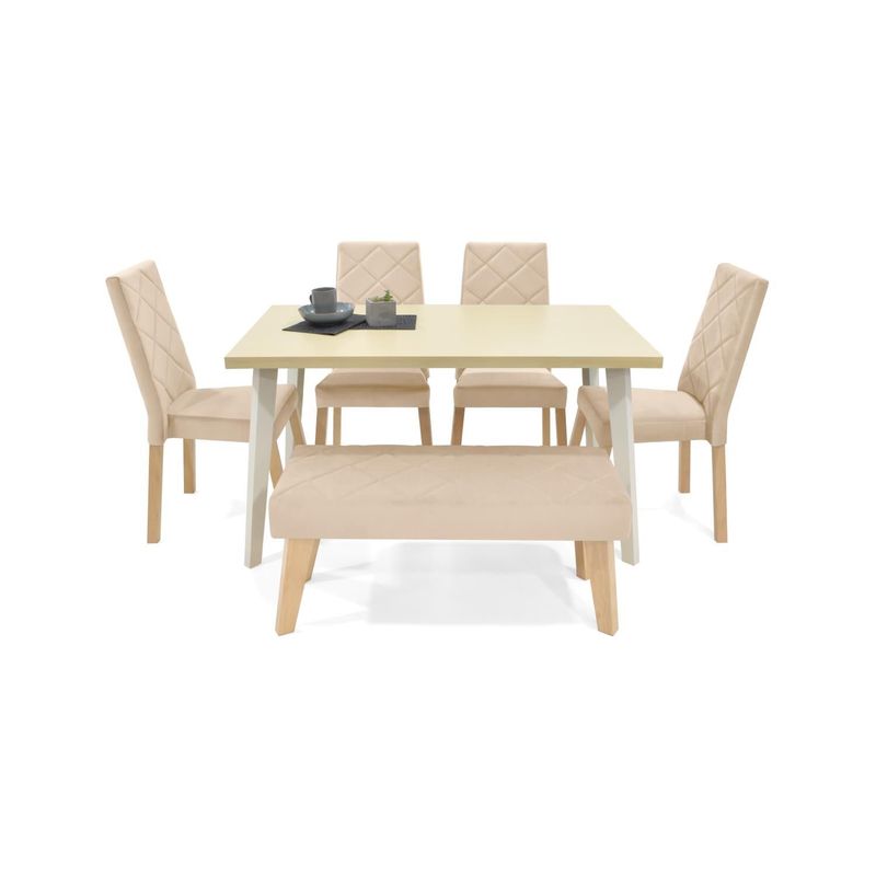 MICA - Juego de Comedor Moderno para 6 Personas Azul (Comedor + 4 Sillas + Banca) Mica