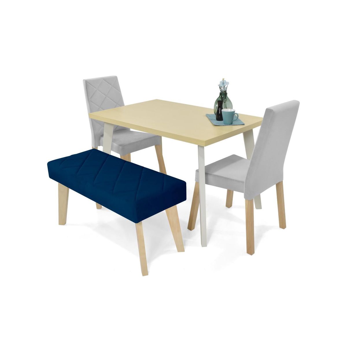 MICA - Juego de Comedor Moderno para 4 Personas (Comedor + 2 Sillas + Banco) Mica