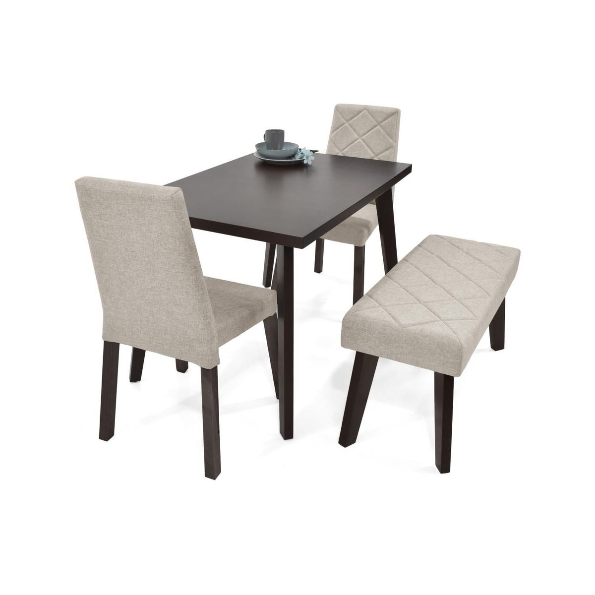 MICA - Juego de Comedor Moderno para 4 Personas en Aglomerado MDF Gris (Comedor + 2 Sillas + Banca) Mica