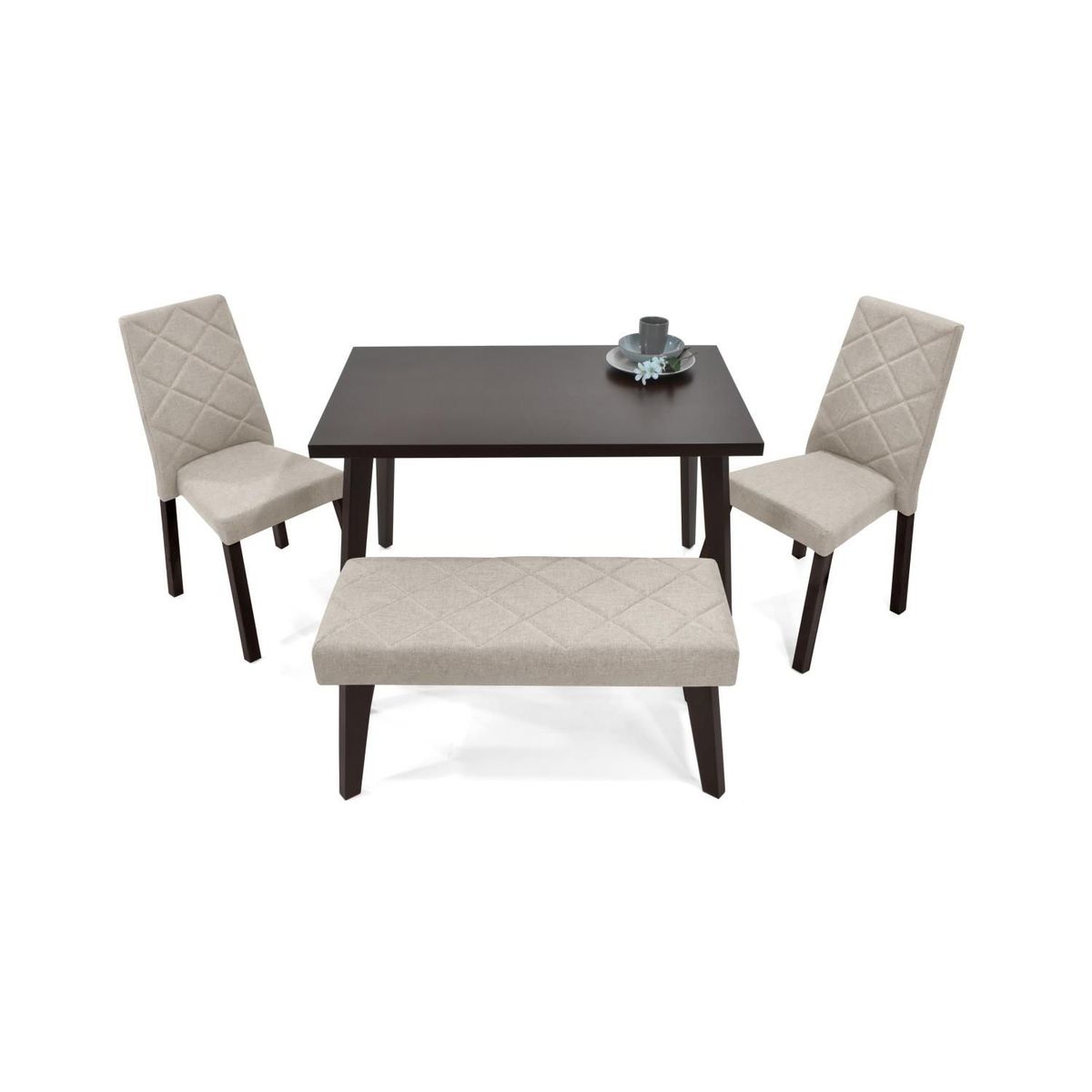 MICA - Juego de Comedor Moderno para 4 Personas en Aglomerado MDF Gris (Comedor + 2 Sillas + Banca) Mica