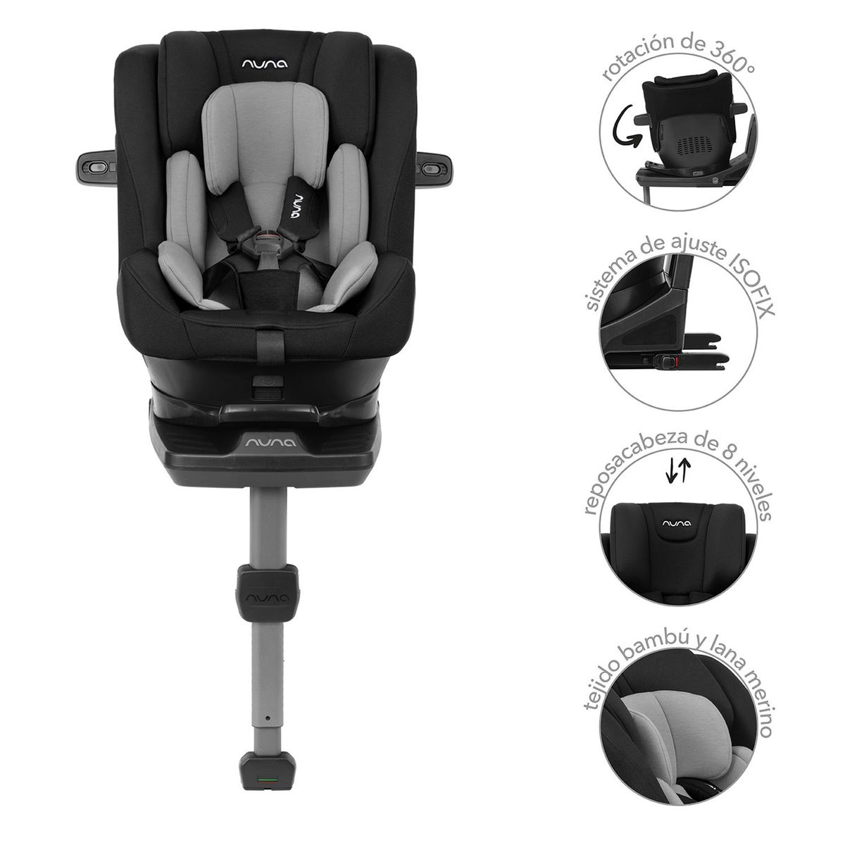 NUNA - Silla para carro bebé Nuna 360° Isofix Prym Caviar