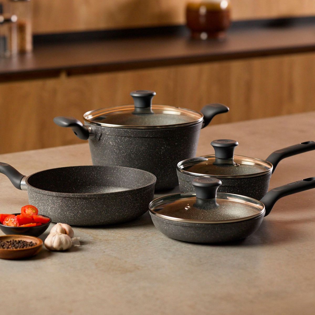 IMUSA - Juego de Ollas Imusa 7 piezas Gusto en Aluminio Antiadherente