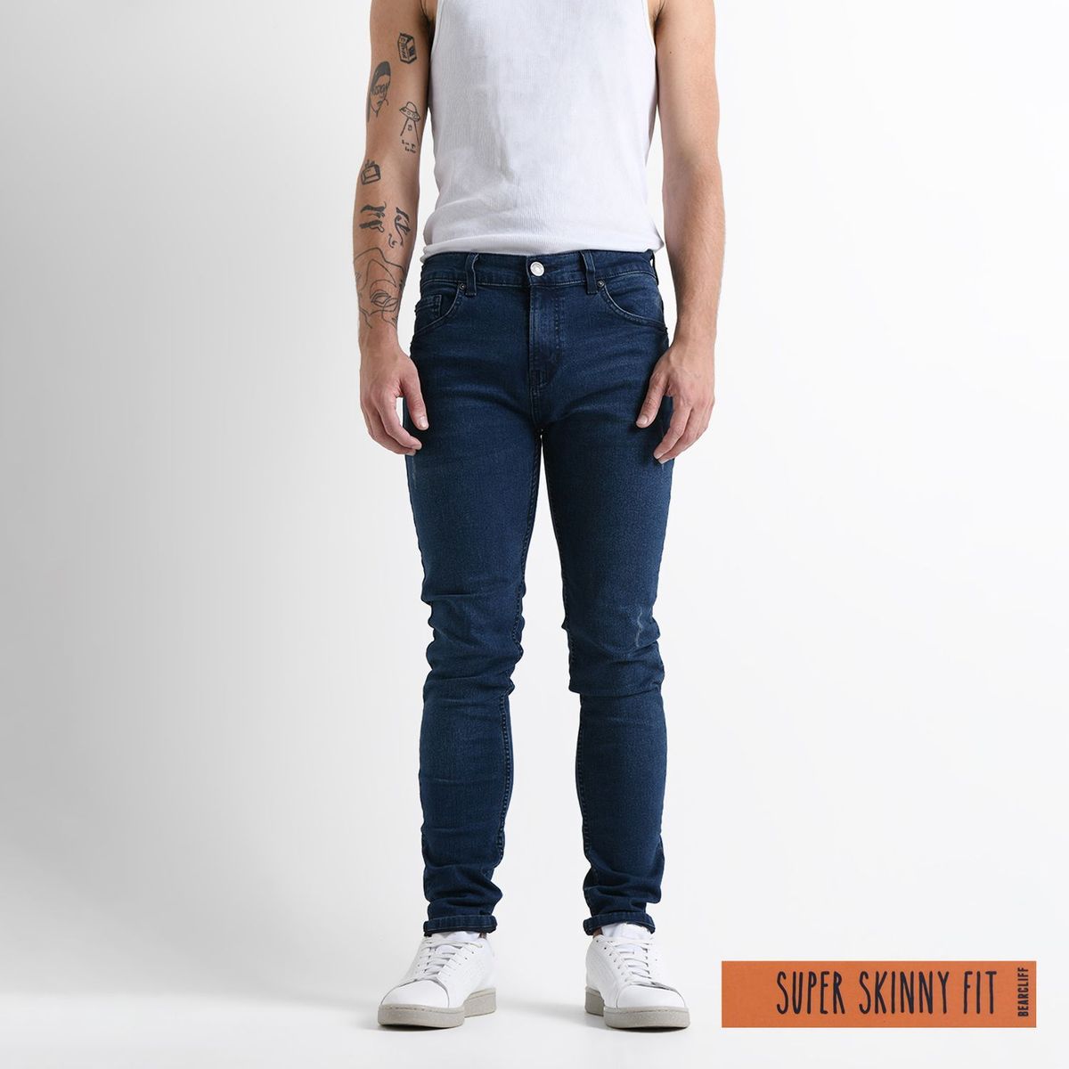 BEARCLIFF - Jean 5 Bolsillos para Hombre Super skinny Largo 32 Bearcliff