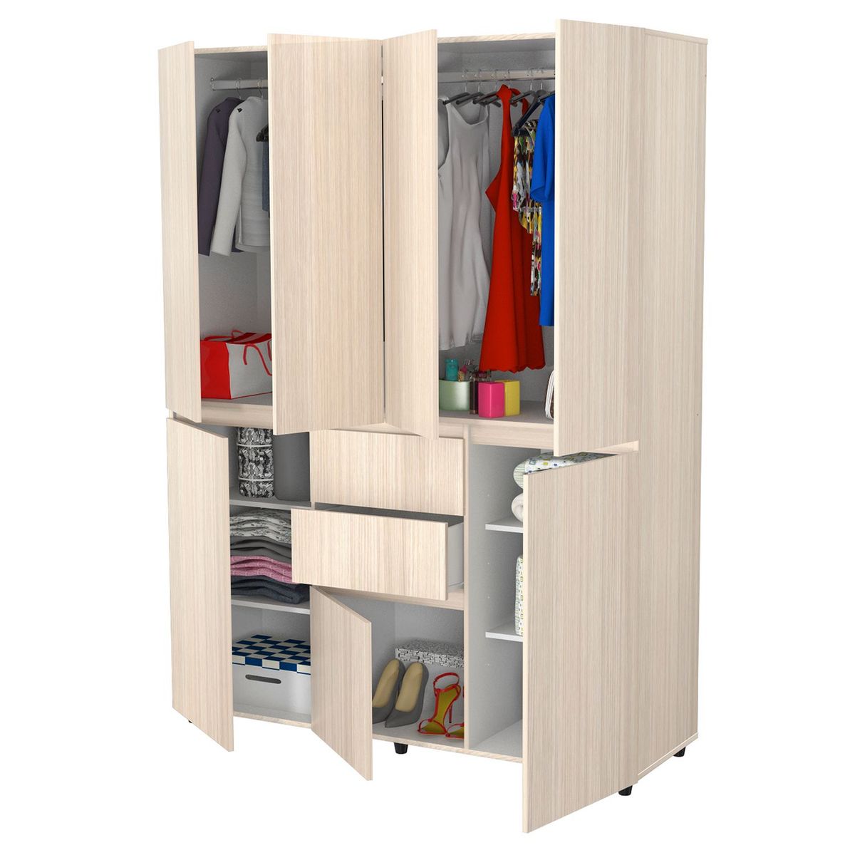 INVAL - Closet Moderno en Aglomerado MDP 7 Puertas 2 Cajones 200 x 150 x 47 cm Inval  - Mueble