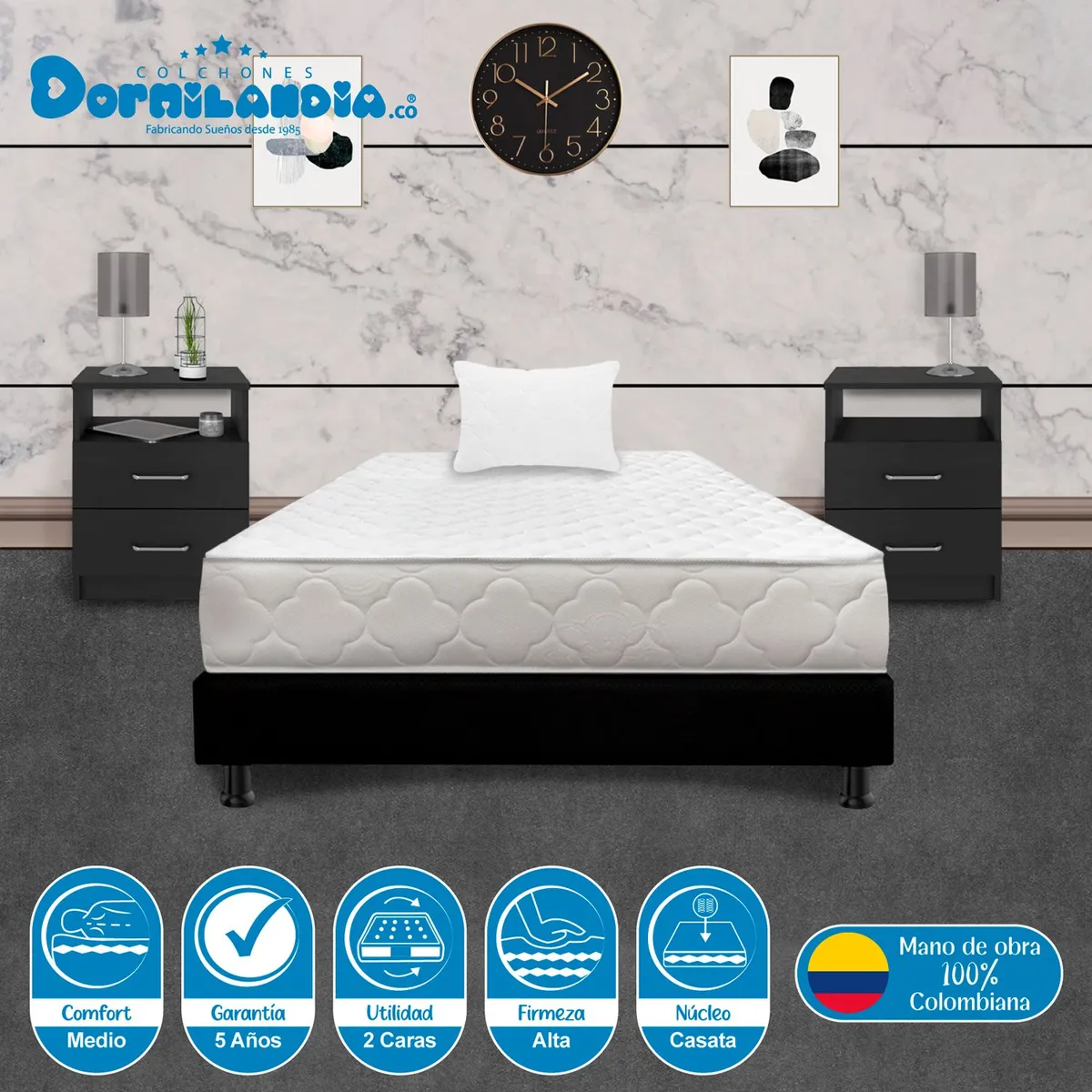 DORMILANDIA - Colchón con Base Cama cama Sencillo Firme Espumado Macizo 100 x 190 cm Dormilandia