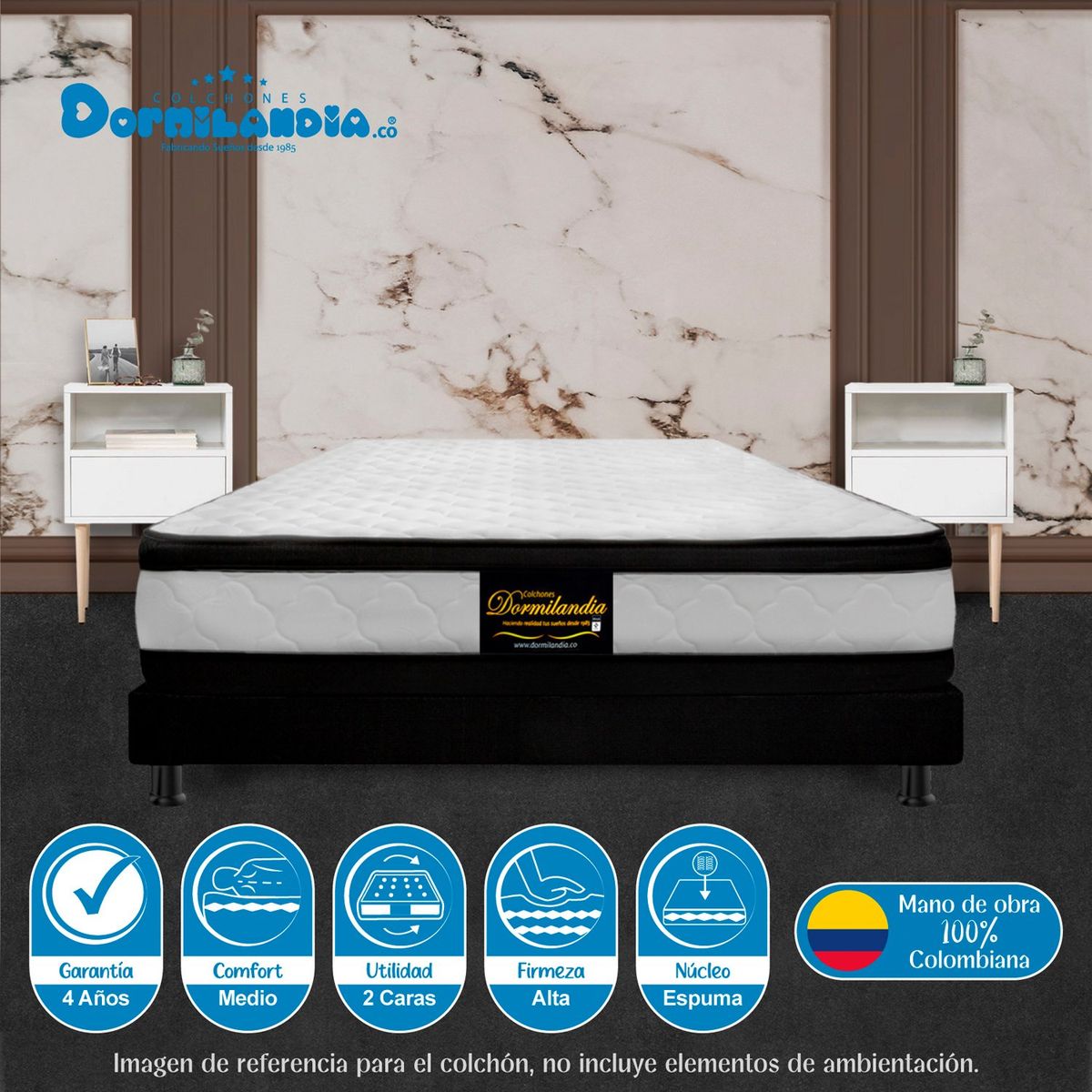 DORMILANDIA - Colchón Queen Firmeza Media Espumado con Doble Pillow Malta 160 x 190 cm Dormilandia - Compra Sin Interes, Te Devolvemos el 100% de los Intereses Pagando con Tarjeta CMR Banco Falabella a 3 Cuotas
