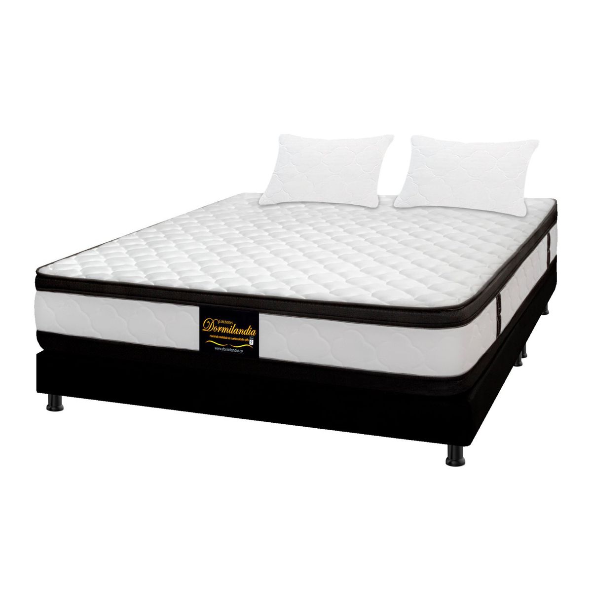 DORMILANDIA - Colchón con Base Cama King Firmeza Media Espumado con Doble Pillow Malta 200 x 200 cm Dormilandia - Compra Sin Interes, Te Devolvemos el 100% de los Intereses Pagando con Tarjeta CMR Banco Falabella a 3 Cuotas