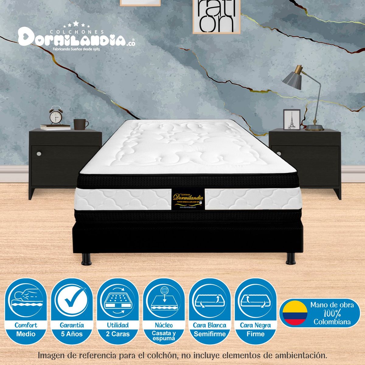 DORMILANDIA - Colchón Sencillo Firme Espumado con Doble Pillow Hibrido 100 x 190 cm Dormilandia