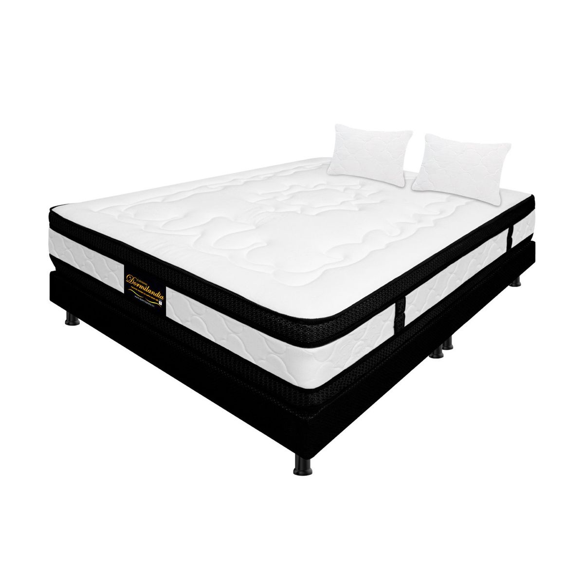 DORMILANDIA - Colchón con Base Cama Queen Firme Espumado con Doble Pillow Hibrido 160 x 190 cm Dormilandia