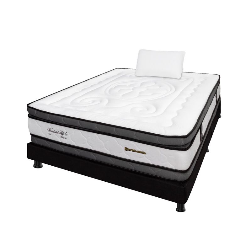 DORMILANDIA - Colchón con Base Cama cama Sencillo Firmeza Media Ortopédico Resortado con Doble Pillow Wonderful 100 x 190 cm Dormilandia - 0% Interés a 3 Cuotas Pagando con tu CMR Banco Falabella