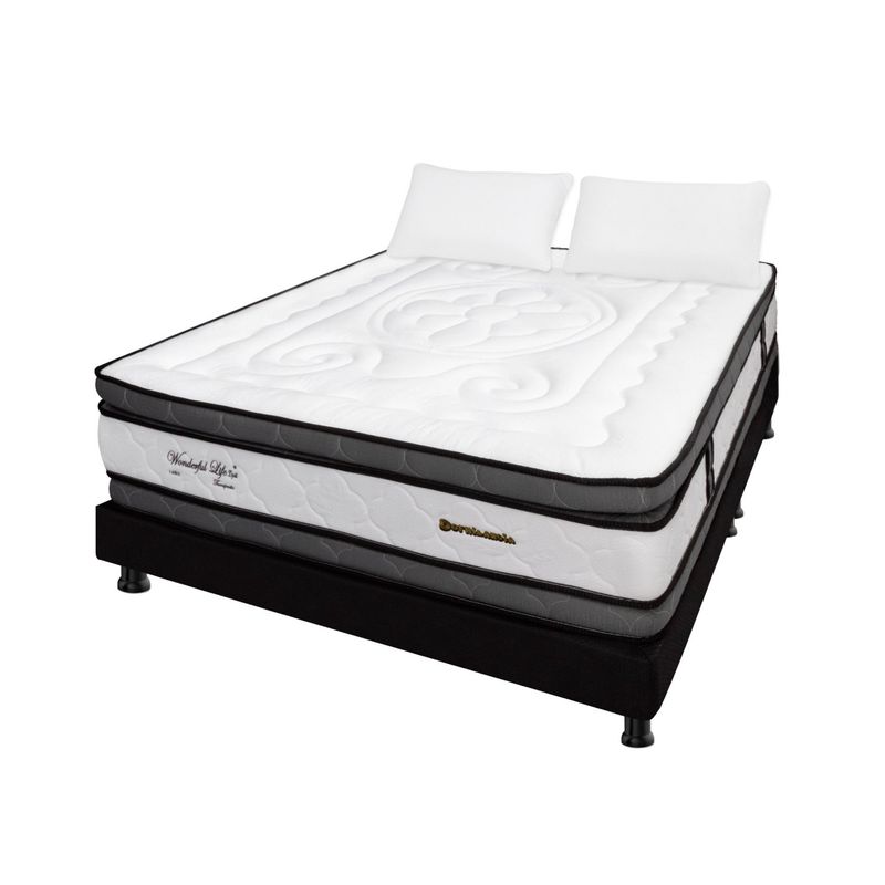 DORMILANDIA - Colchón con Base Cama Doble Firmeza Media Ortopédico Resortado con Doble Pillow Wonderful 140 x 190 cm Dormilandia - 0% Interés a 3 Cuotas Pagando con tu CMR Banco Falabella