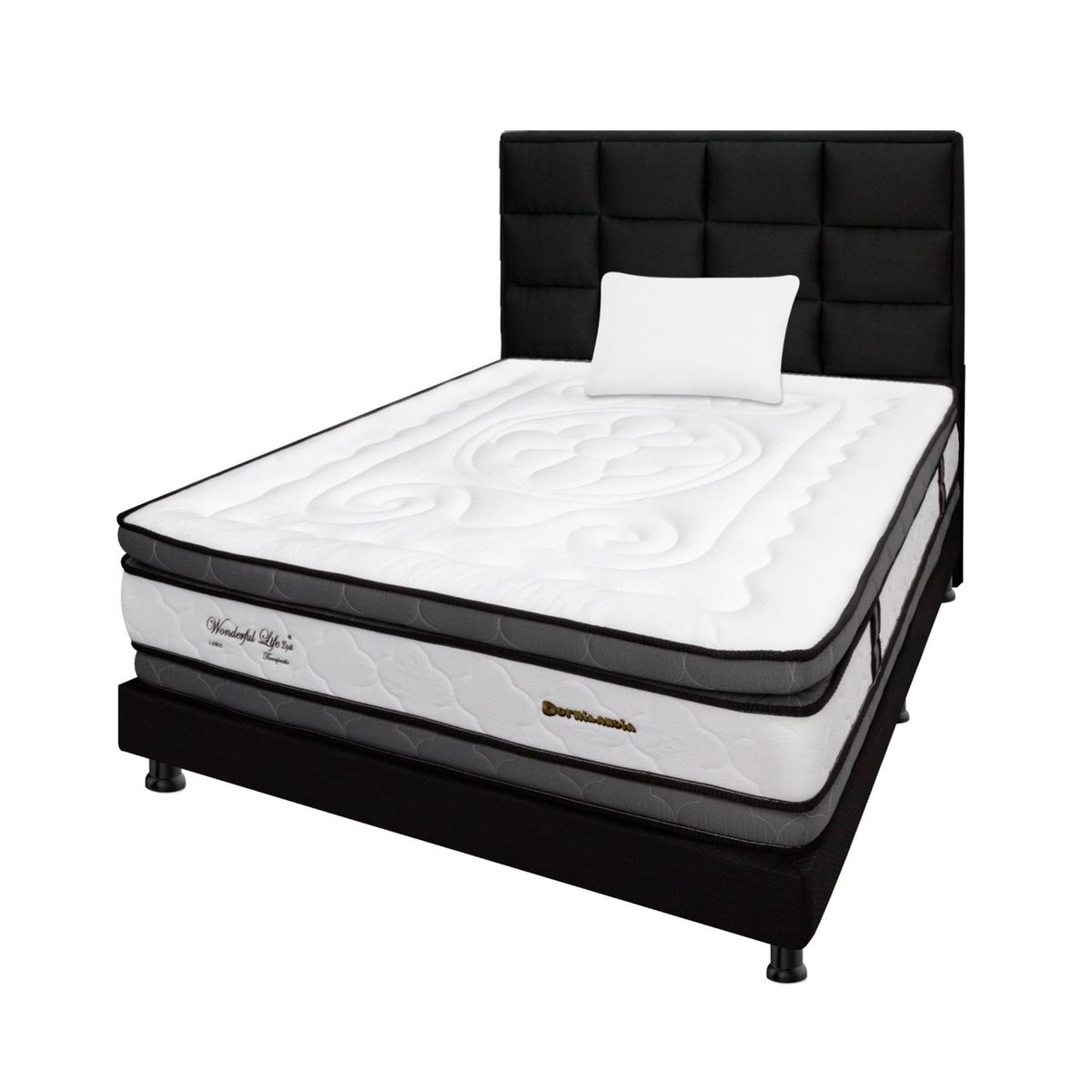 DORMILANDIA - Colchón con Base Cama cama Sencillo Firmeza Media Ortopédico Resortado con Doble Pillow Wonderful 100 x 190 cm + Cabecero Dormilandia