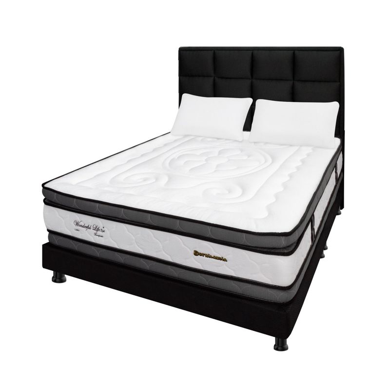 DORMILANDIA - Colchón con Base Cama Doble Firmeza Media Ortopédico Resortado con Doble Pillow Wonderful 140 x 190 cm + Cabecero Dormilandia - 0% Interés a 3, 6 o 12 Cuotas Pagando con tu CMR Banco Falabella