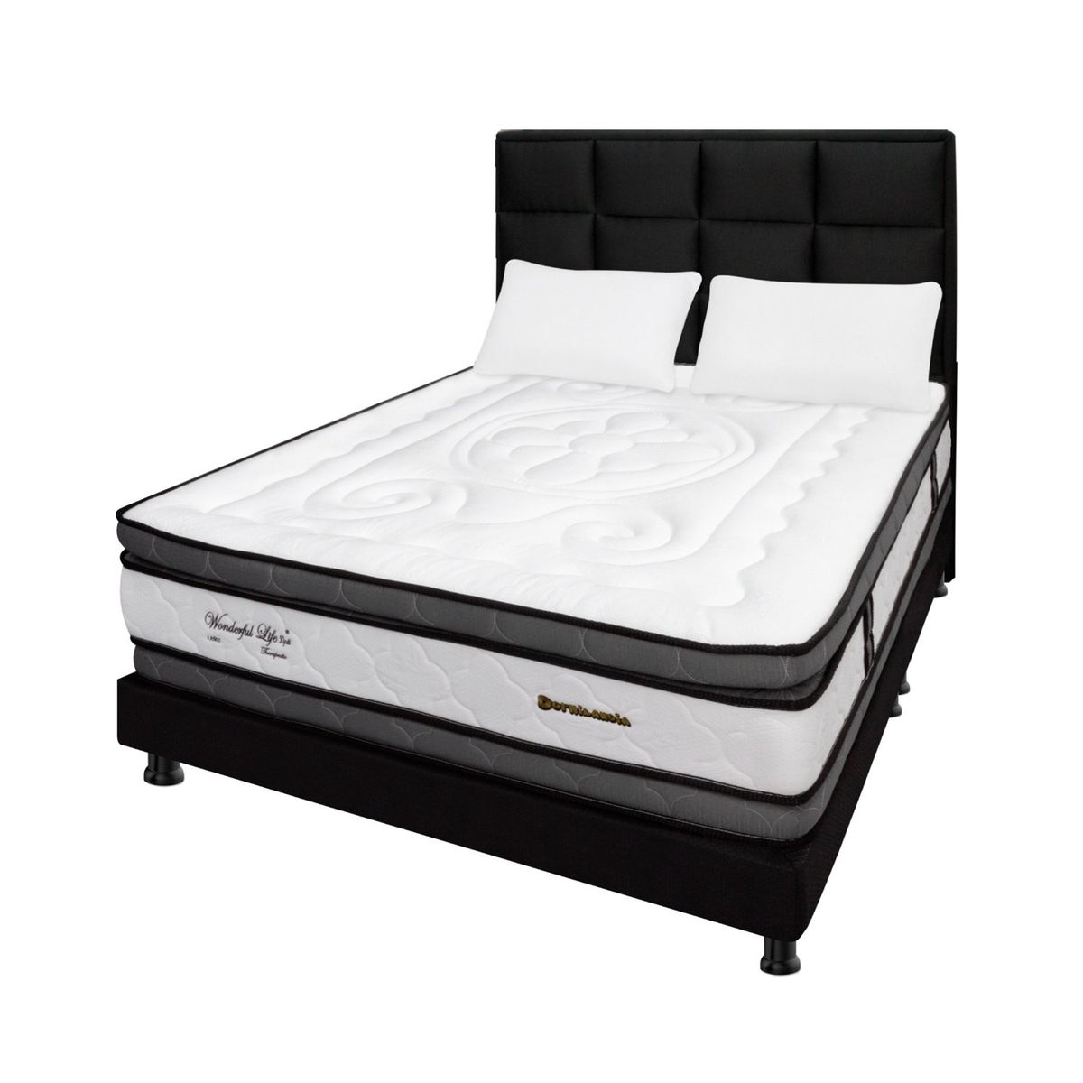 DORMILANDIA - Colchón con Base Cama King Firmeza Media Ortopédico Resortado con Doble Pillow Wonderful 200 x 200 cm + Cabecero Dormilandia