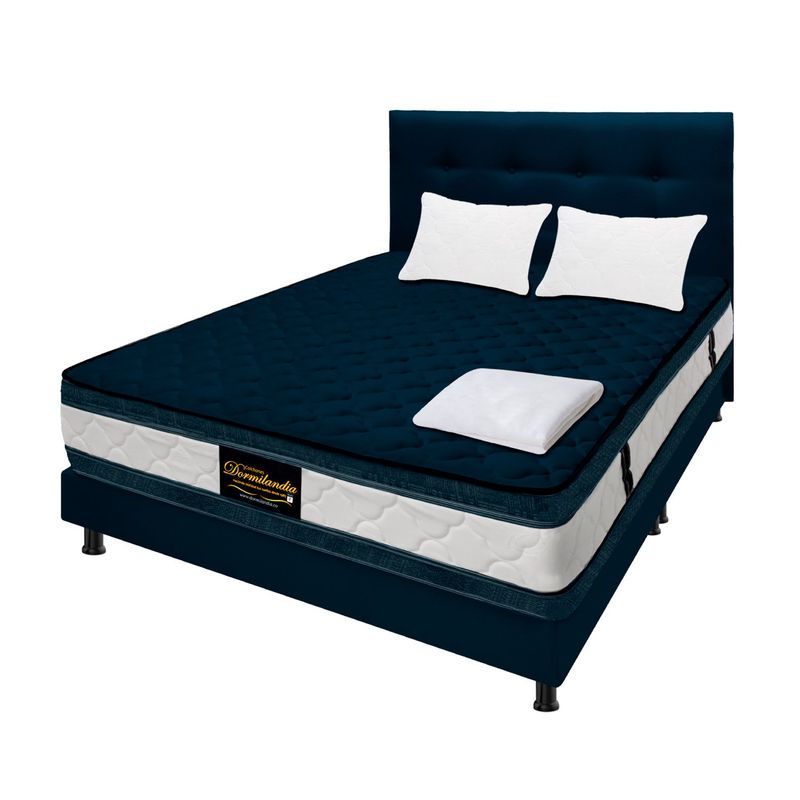 DORMILANDIA - Colchón con Base Cama Queen Firmeza Media Ortopédico Resortado con Doble Pillow Marshall 160 x 190 cm + Cabecero Dormilandia - 0% Interés a 3, 6 o 12 Cuotas Pagando con tu CMR Banco Falabella