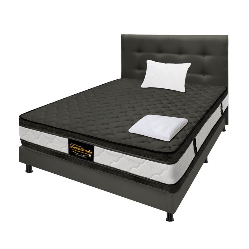 DORMILANDIA - Colchón con Base Cama Sencillo Firmeza Media Ortopédico Resortado con Doble Pillow Marshall 100 x 190 cm + Cabecero Dormilandia - 0% Interés a 3 Cuotas Pagando con tu CMR Banco Falabella