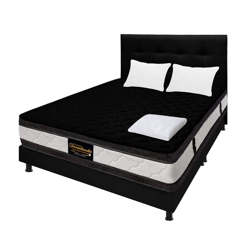 DORMILANDIA - Colchón con Base Cama Doble Firmeza Media Ortopédico Resortado con Doble Pillow Marshall 140 x 190 cm + Cabecero Dormilandia - 0% Interés a 3 Cuotas Pagando con tu CMR Banco Falabella