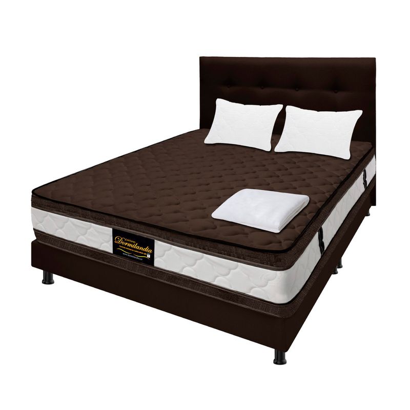 DORMILANDIA - Colchón con Base Cama Queen Firmeza Media Ortopédico Resortado con Doble Pillow Marshall 160 x 190 cm + Cabecero Dormilandia - 0% Interés a 3, 6 o 12 Cuotas Pagando con tu CMR Banco Falabella